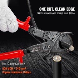 Räikkätoiminen kaapelileikkuri piimangaanijousiteräksinen 25,4 cm 240 mm² kupari ja alumiini