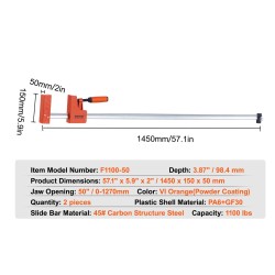 Rinnakkaispuristinsarja 2 kpl 1270 mm lasikuituvahvistettu polyamidi hiilirakenneteräs puu ja metallityöhön