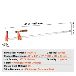 Puristimet valurauta ja hiiliteräs 914 mm 2 kpl puutöihin ja metallityöhön