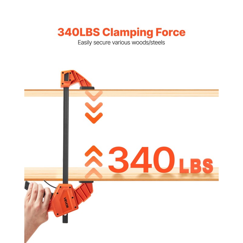 Yhden käden palkkipuristimet 2 kappaletta 30,48 cm 154 kg lasikuituvahvistettu muovikuori hiilirakenneteräs