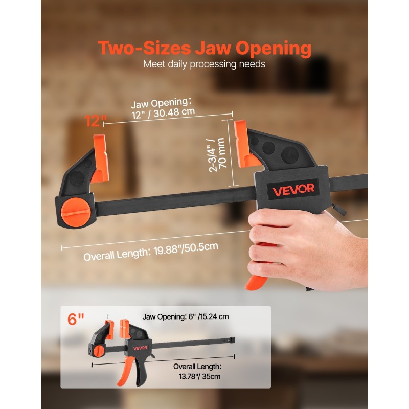 Puristimet puu- ja metallitöihin lasikuituvahvistettu polyamidi-6 ja teräs 2x30,48 cm 2x15,24 cm