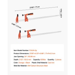 Puutyöpuristimet valurauta ja hiiliteräs 61 cm avautuma 2 kpl 272 kg
