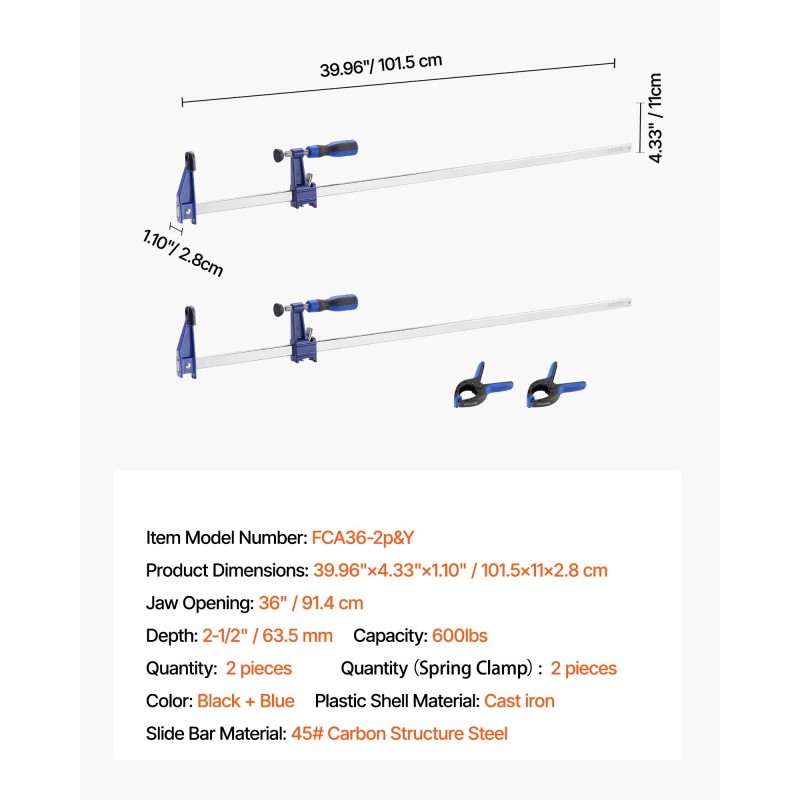 Palkkipuristimet valuraudasta ja hiiliteräksestä 91,4 cm avautuma 2 kappaletta puu- ja metallityöt
