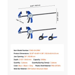 Yksikätiset puristimet muovikuori ja hiilirakenneteräs kaksi kappaletta 60,96 cm puu- ja metallityöhön