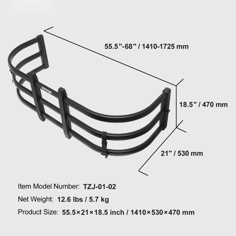 Alumiininen perälaudan jatke säädettävä 141–173 senttimetriä avolava-autoihin