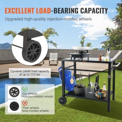 Kaksitasoinen ulkogrilli ja tarjoiluvaunu kestävä runko 1000×640×835 mm kaksi pyörää kantokahva