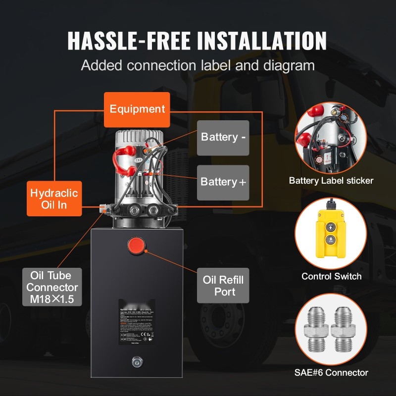 Hydraulipumppu kaksitoiminen tasavirta 12 V 1,6 kW 15 l säiliö 3200 psi