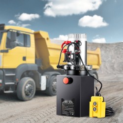 Kaksitoiminen hydraulipumppu 12 V 1,6 kW 5,7 l terässäiliö kippiperävaunuille