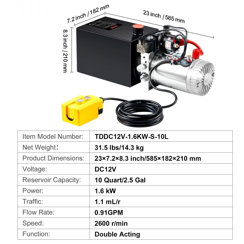 Kaksitoiminen hydrauliikkapumppu teräs 12 V 1,6 kW kippiperävaunuun