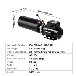Hydraulipumppu yksitoiminen 9,5 l terässäiliöllä 220 V 2,2 kW