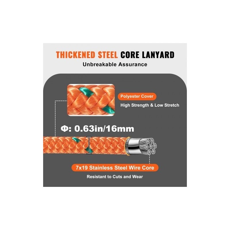 Flipline polyesteripäällysteinen terässydämellinen 16 mm 3 m alumiinikarabiinilla puuhun kiipeilyyn