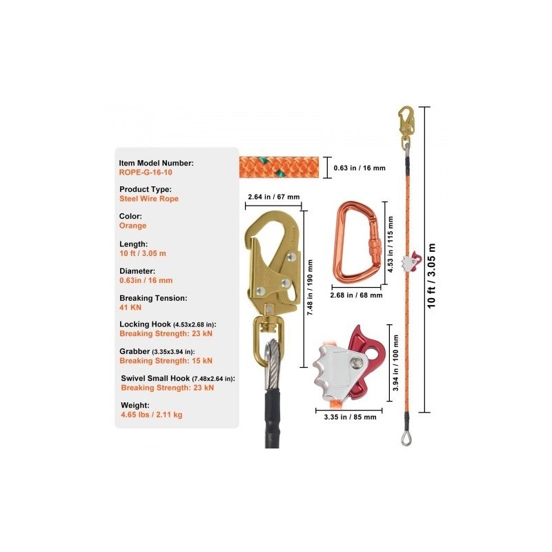 Flipline polyesteripäällysteinen terässydämellinen 16 mm 3 m alumiinikarabiinilla puuhun kiipeilyyn