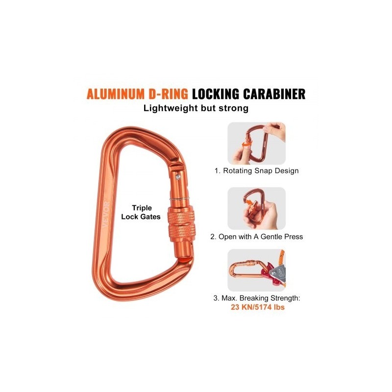 Teräsytiminen arboristiköysi 16 mm 2,44 m puunhoitoon alumiinikarabiinilla työkaluvarmistimella