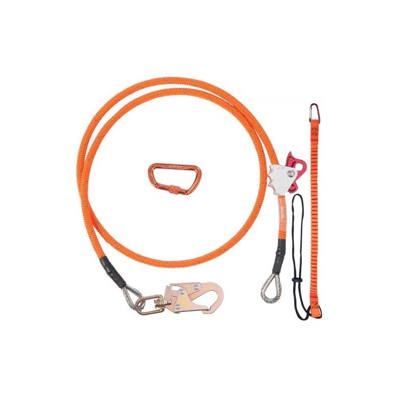 Teräsytiminen arboristiköysi 16 mm 2,44 m puunhoitoon alumiinikarabiinilla työkaluvarmistimella