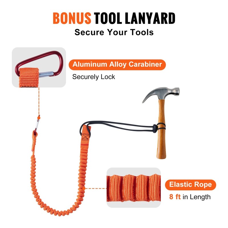 Teräsvahvistettu kiipeilyköysi 16 mm 3,66 m työkalunauhalla ja lukittavalla alumiinikarabinerilla