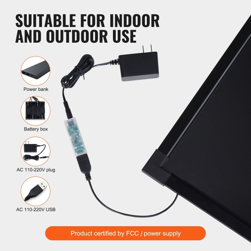 LED-viestitaulu karkaistusta lasista 405×605 mm RGB-valaistus pyyhittävä pinta 8 liitua kaukosäädin