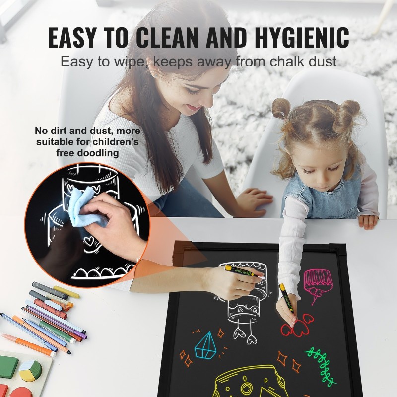 LED-viestitaulu karkaistusta lasista 405×605 mm RGB-valaistus pyyhittävä pinta 8 liitua kaukosäädin