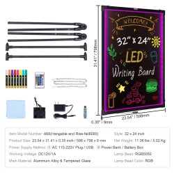 LED-viestitaulu karkaistulla lasilla alumiinirunko 59,8x79,8 cm ripustettava ylös alas säädettävä