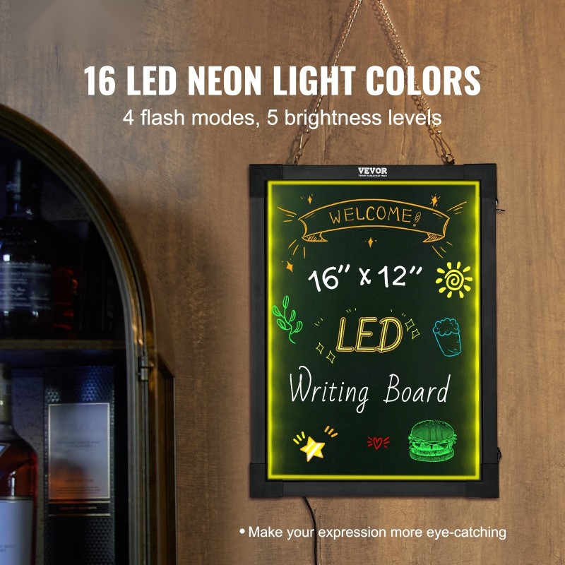 LED-viestitaulu karkaistu lasipinta 30 x 40 cm pyyhittävä monivärinen valaistus seinäkiinnitys