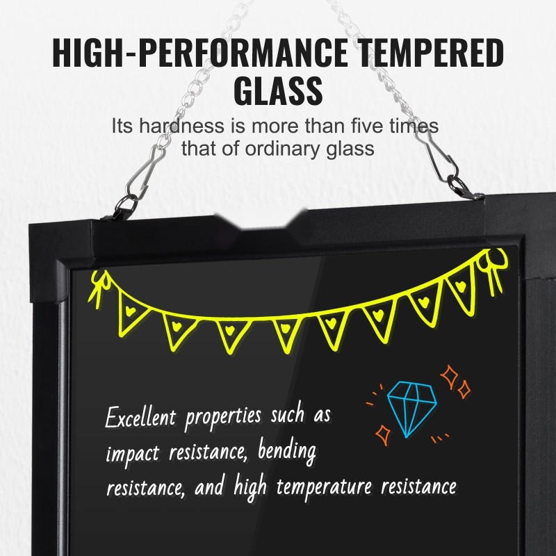 LED-viestitaulu karkaistu lasipinta 30 x 40 cm pyyhittävä monivärinen valaistus seinäkiinnitys