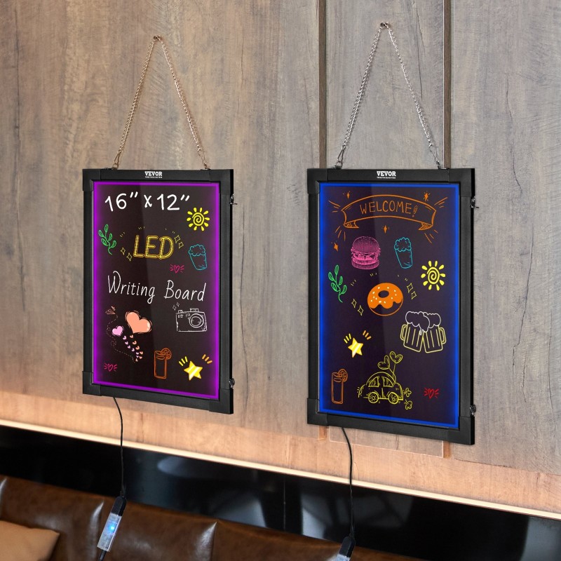 LED-viestitaulu karkaistu lasipinta 30 x 40 cm pyyhittävä monivärinen valaistus seinäkiinnitys