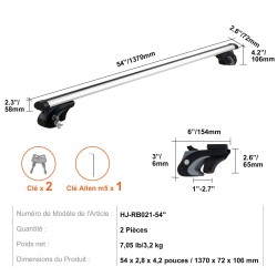 Alumiiniset säädettävät poikkipalkit korotettuihin kattokaiteisiin 137 senttimetriä 2 kappaletta lukolla autoihin