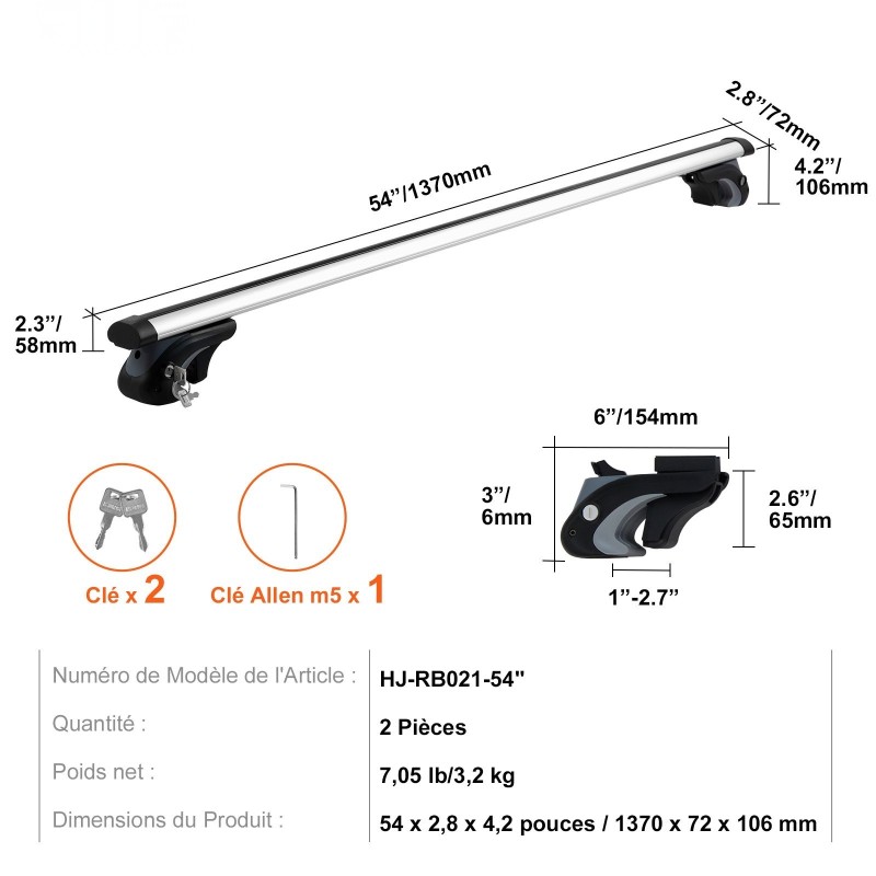 Alumiiniset säädettävät poikkipalkit korotettuihin kattokaiteisiin 137 senttimetriä 2 kappaletta lukolla autoihin