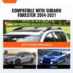 Kattotelineen poikittaistangot ilmailuluokan alumiinia 2 kpl lukittavat Subaru Forester 2014–2021 korotetuille sivukaiteille