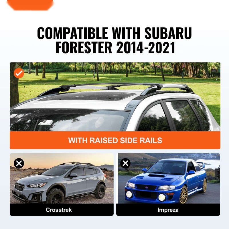 Kattotelineen poikittaistangot ilmailuluokan alumiinia 2 kpl lukittavat Subaru Forester 2014–2021 korotetuille sivukaiteille