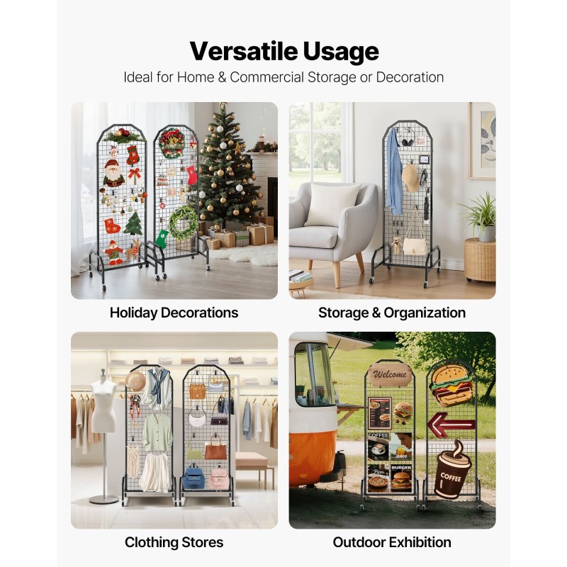 Siirrettävät verkkoseinäpaneelit 2 kpl hiiliteräs 600×1640 mm musta pyörillä 20 koukkua