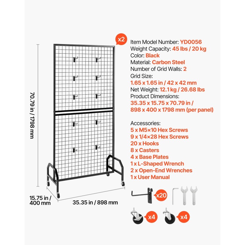 Ritiläseinät 2 kpl musta hiiliteräs 898 x 1798 mm pyörillä 20 koukkua
