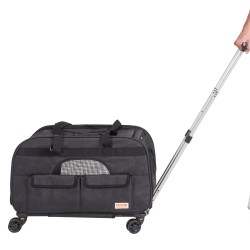 Lemmikkikuljetuslaukku pyörillä musta 600D Oxford kangas teleskooppikahvalla olkahihnalla taitettava kulho enintään 15 8 kg