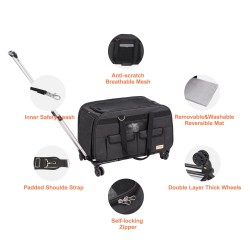 Lemmikkikuljetuslaukku pyörillä musta 600D Oxford-kangas teleskooppikahvalla olkahihnalla taitettava kulho enintään 15,8 kg