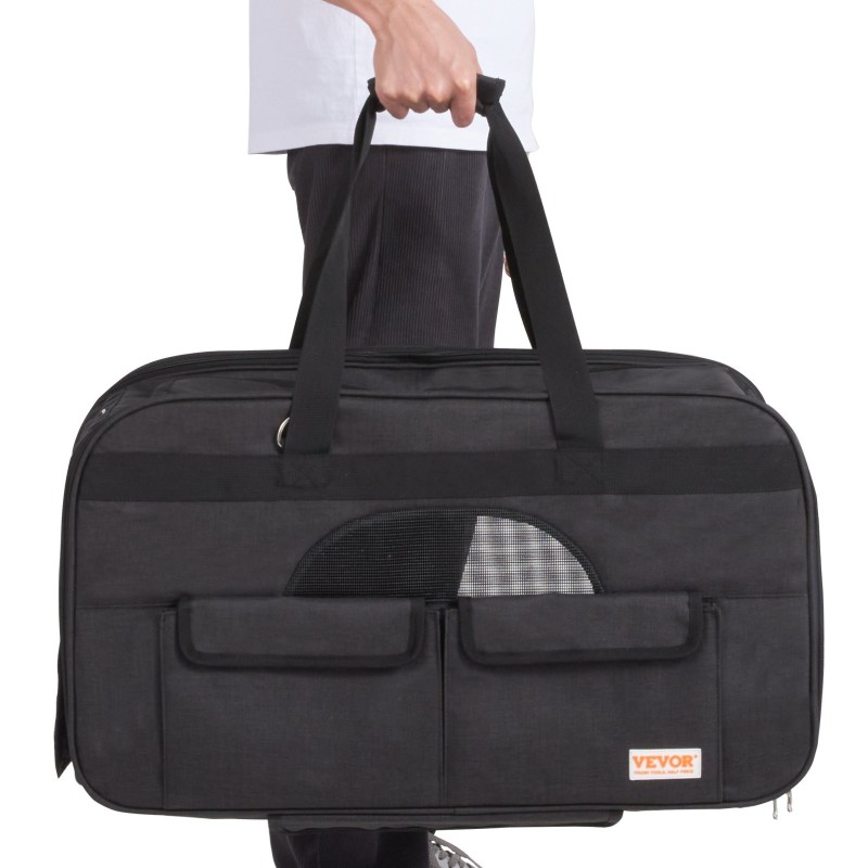 Lemmikkikuljetuslaukku pyörillä musta 600D Oxford-kangas teleskooppikahvalla olkahihnalla taitettava kulho enintään 15,8 kg