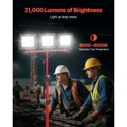 LED-työvalo kolmipäinen jalustalla jopa 21000 lumenia pöly- ja roiskevesisuojattu 3,3 m virtajohto