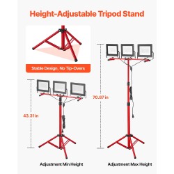 LED-työvalo kolmipäinen jalustalla jopa 21000 lumenia pöly- ja roiskevesisuojattu 3,3 m virtajohto