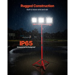 LED-työvalo kolmipäinen jalustalla jopa 21000 lumenia pöly- ja roiskevesisuojattu 3,3 m virtajohto