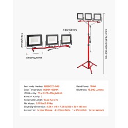 LED-työvalo kolmipäinen jalustalla 15000 lumenia 6000–6500K IP65 3,3 m virtajohto