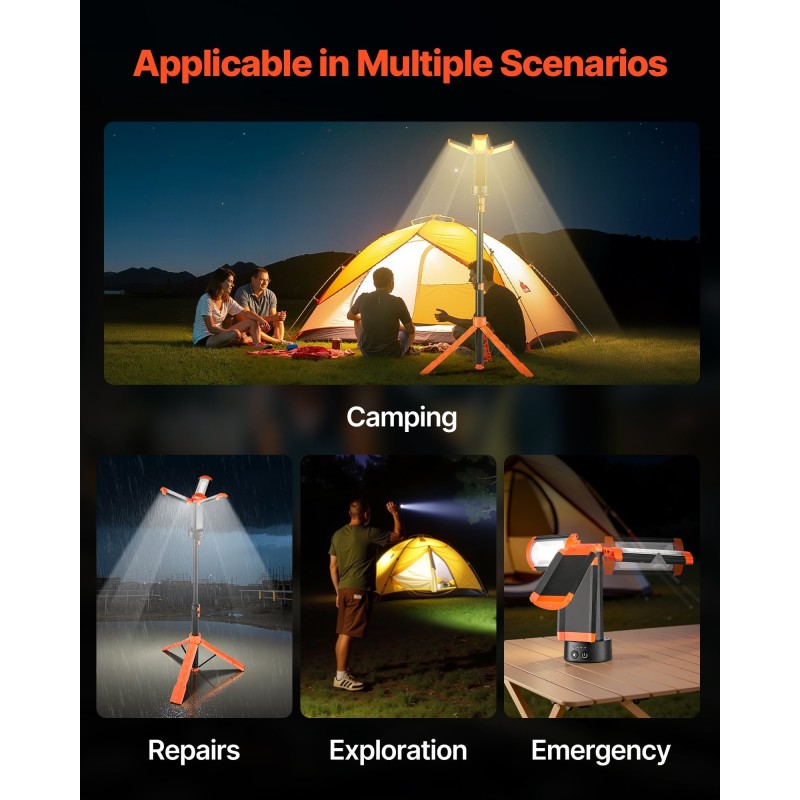 LED-työvalo jalustalla 3 irrotettavaa valopäätä 10 Ah ladattava akku 2200 lumenia