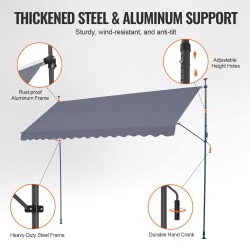 Säädettävä terassimarkiisi teräsrunko 400 x 120 cm korkeus 218–310 cm kampikahva tummanharmaa