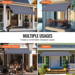 Säädettävä terassimarkiisi teräsrunko 400 x 120 cm korkeus 218–310 cm kampikahva tummanharmaa