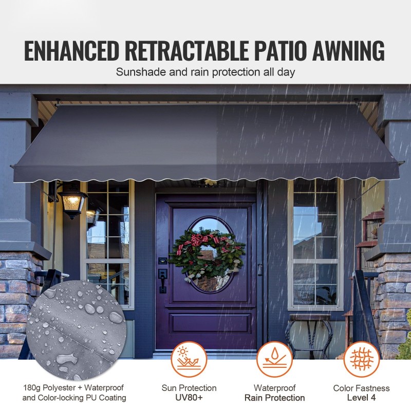 Vedettävä terassimarkiisi 450 x 120 cm teräsrunko manuaalikampilla tummanharmaa