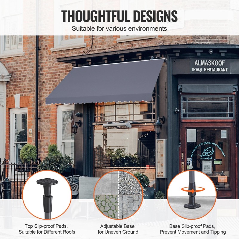 Vedettävä terassimarkiisi 450 x 120 cm teräsrunko manuaalikampilla tummanharmaa