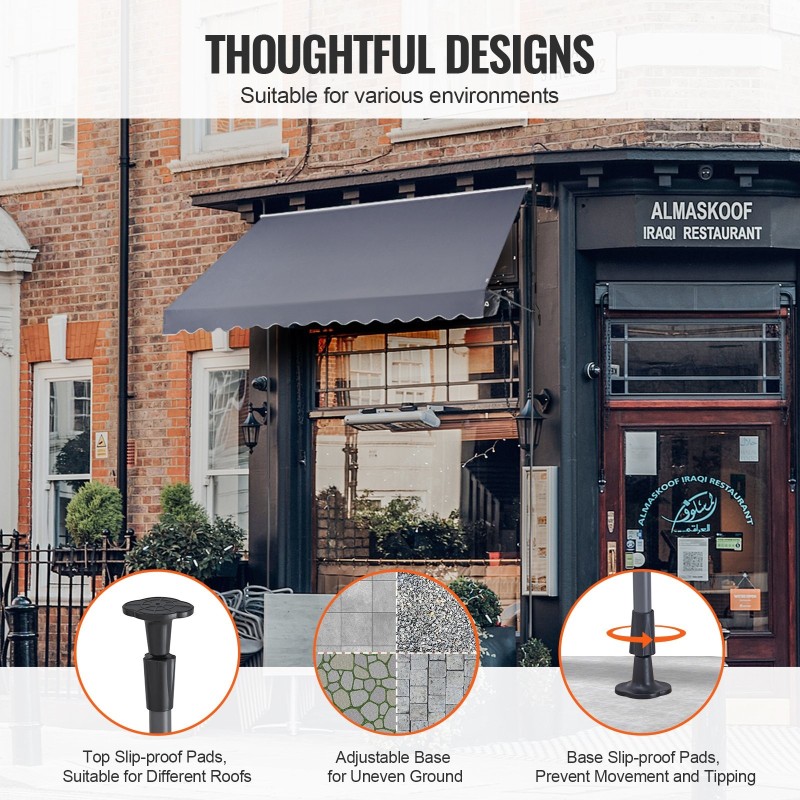 Terassimarkiisi teräsrunko käsikäyttöinen kampi 350x120 cm säädettävä korkeus 86–122 tuumaa harmaa