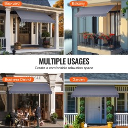 Terassimarkiisi teräsrunko käsikäyttöinen kampi 350x120 cm säädettävä korkeus 86–122 tuumaa harmaa