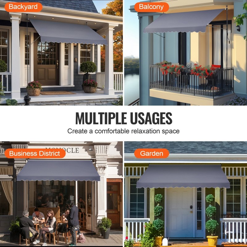 Terassimarkiisi teräsrunko käsikäyttöinen kampi 350x120 cm säädettävä korkeus 86–122 tuumaa harmaa