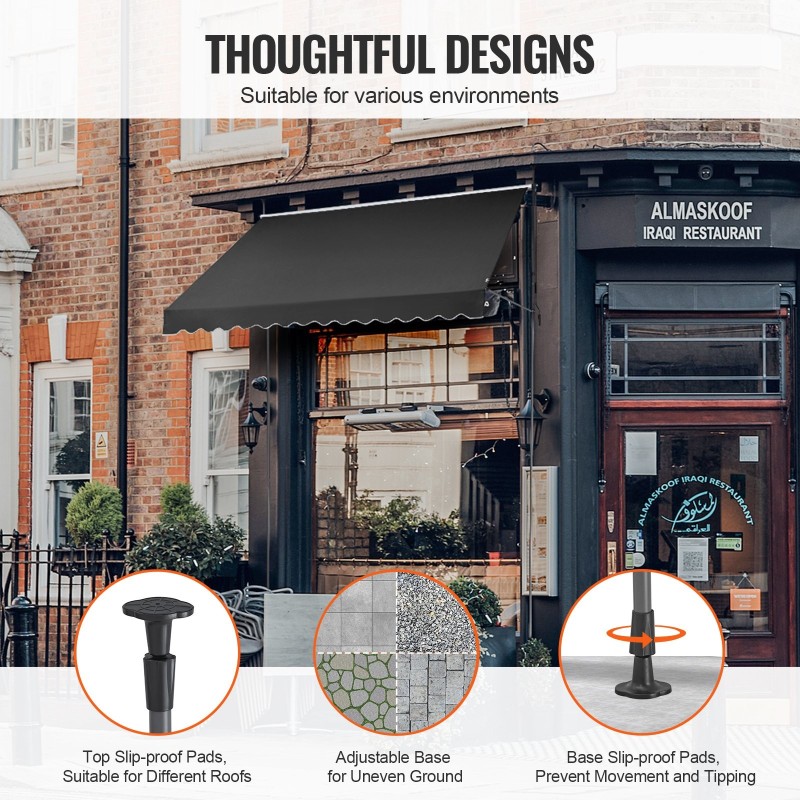 Säädettävä terassimarkiisi teräsrunko 350 x 120 cm PU-pinnoitettu UV-suojattu musta