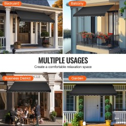 Säädettävä terassimarkiisi teräsrunko 350 x 120 cm PU-pinnoitettu UV-suojattu musta