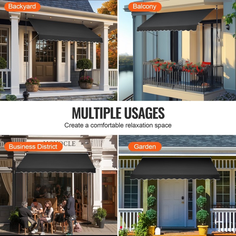 Säädettävä terassimarkiisi teräsrunko 350 x 120 cm PU-pinnoitettu UV-suojattu musta