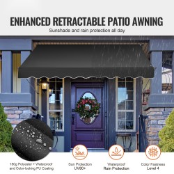 Ulosvedettävä terassimarkiisi 250×120 cm teräsrunko PU-pinnoite käsikampi säädettävä 218–310 cm musta